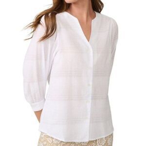 J. McLaughlin White Estella Blouse Size Medium Cotton 3/4 Sleeve Top